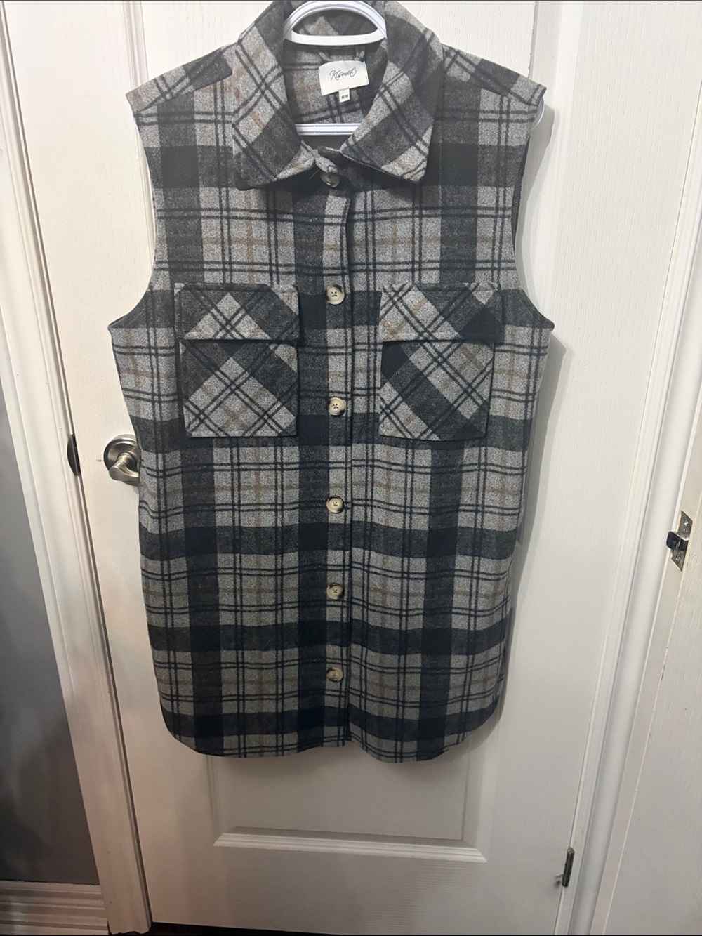 Kismet Black and Gray Plaid Sleeveless Button-Front Shirt